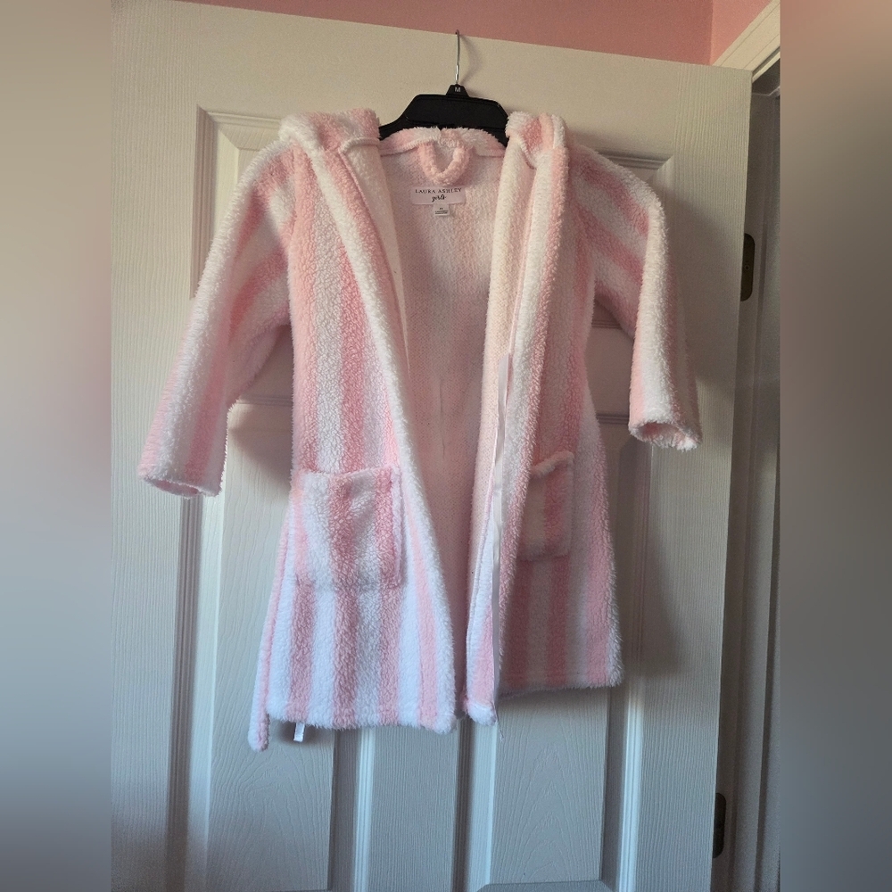 Laura Ashley Girls Pink and White Striped Bunny Robe Size 4t